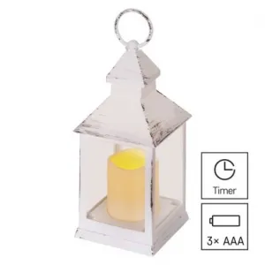 EMOS Lighting LED dekorácia – lampáš antik biela blikajúca, 3x AAA, vnútorný, vintage, časovač