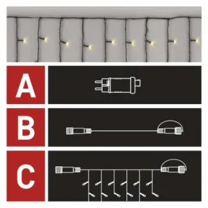EMOS Lighting Štartovacia súprava pre spoj. reťaze Klasik – cencúle, 2,5 m, vonkajšia, teplá biela, čas.