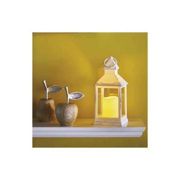 EMOS Lighting LED dekorácia – lampáš antik biela blikajúca, 3x AAA, vnútorný, vintage, časovač