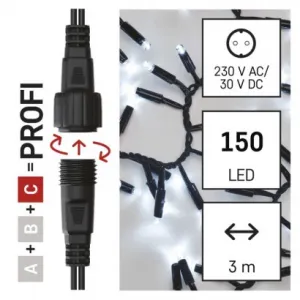 EMOS Lighting Profi LED spojovacia reťaz čierna – cluster, 3m, vonkaj. aj vnútorná, studená biela