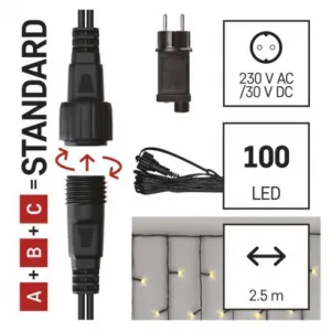 EMOS Lighting Štartovacia súprava pre spoj. reťaze Klasik – cencúle, 2,5 m, vonkajšia, teplá biela, čas.