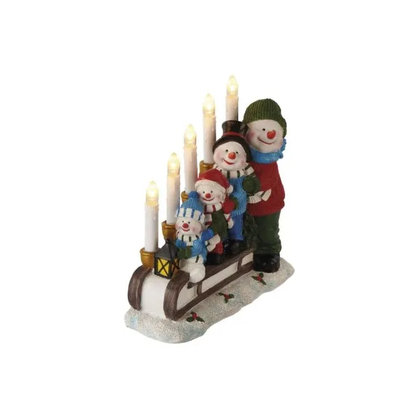 EMOS LED svietnik – snehuliaci na saniach, 24 cm, 2x AA, vnútorný, teplá biela, časovač