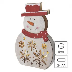 LED Vianočný Snehuliak Drevený 30 cm