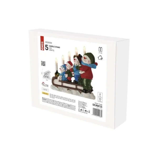 EMOS LED svietnik – snehuliaci na saniach, 24 cm, 2x AA, vnútorný, teplá biela, časovač