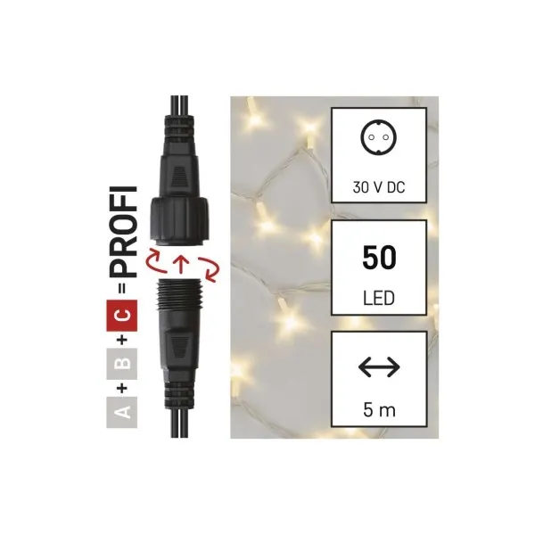EMOS Lighting Profi LED spojovacia reťaz biela, 5 m, vonkajšia aj vnútorná, teplá biela