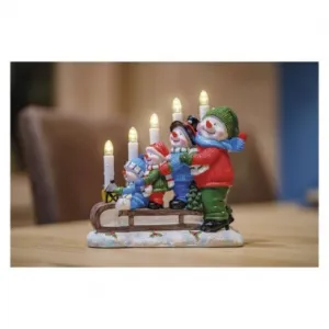 EMOS LED svietnik – snehuliaci na saniach, 24 cm, 2x AA, vnútorný, teplá biela, časovač