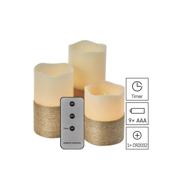 EMOS Lighting LED dekorácia – 3x vosková sviečka s povrázkom, 3x 3x AAA, vnútorná, vintage, ovládač