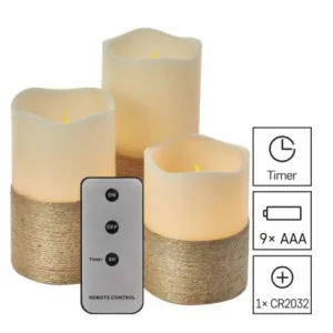 EMOS Lighting LED dekorácia – 3x vosková sviečka s povrázkom, 3x 3x AAA, vnútorná, vintage, ovládač
