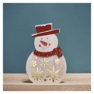 LED Vianočný Snehuliak Drevený 30 cm