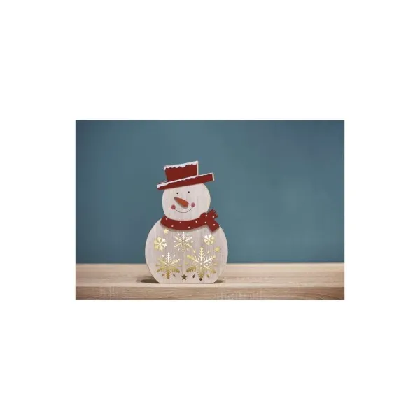 LED Vianočný Snehuliak Drevený 30 cm