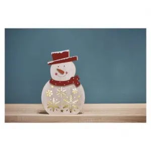 LED Vianočný Snehuliak Drevený 30 cm
