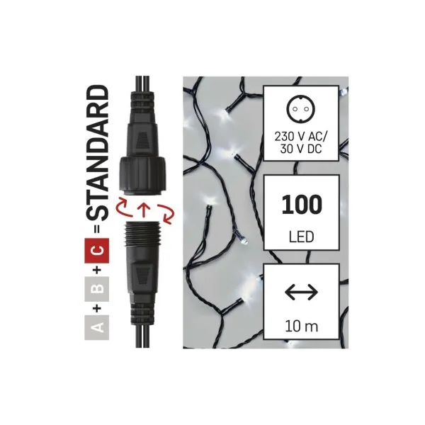 EMOS Lighting Standard LED spojovacia vianočná reťaz, 10 m, vonkaj. aj vnútor., studená biela