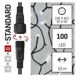 EMOS Lighting Standard LED spojovacia vianočná reťaz, 10 m, vonkaj. aj vnútor., studená biela