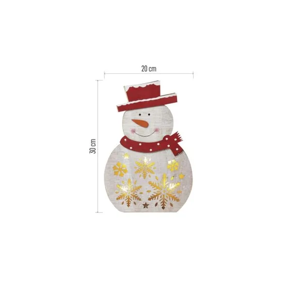 LED Vianočný Snehuliak Drevený 30 cm