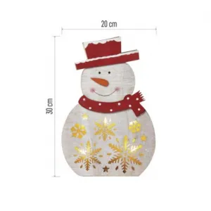 LED Vianočný Snehuliak Drevený 30 cm