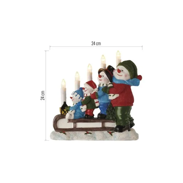 EMOS LED svietnik – snehuliaci na saniach, 24 cm, 2x AA, vnútorný, teplá biela, časovač