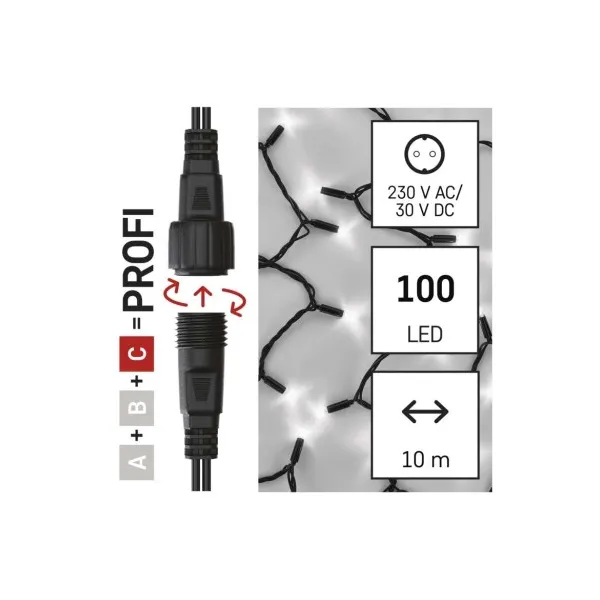 EMOS Lighting Profi LED spojovacia reťaz čierna, 10 m, vonkajšia aj vnútorná, studená biela