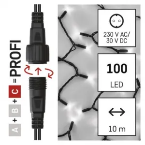 EMOS Lighting Profi LED spojovacia reťaz čierna, 10 m, vonkajšia aj vnútorná, studená biela