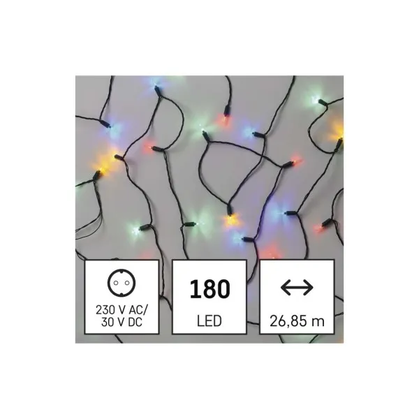 EMOS LED vianočná reťaz – tradičná, 26,85 m, vonkajšia aj vnútorná, multicolor