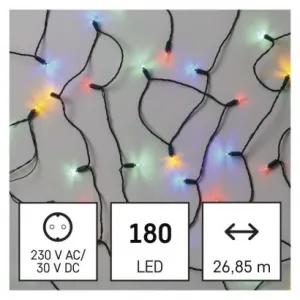 EMOS LED vianočná reťaz – tradičná, 26,85 m, vonkajšia aj vnútorná, multicolor