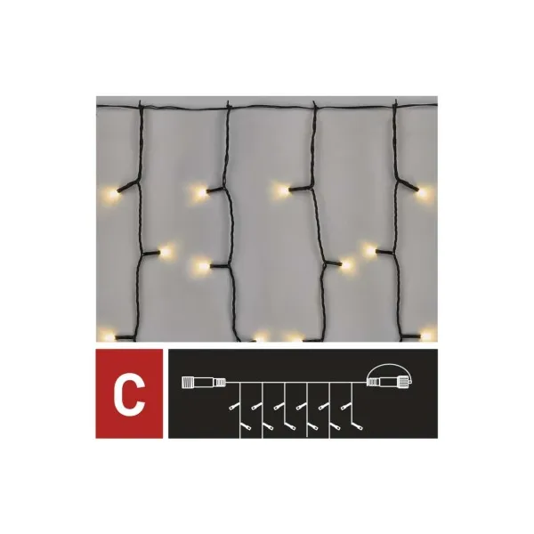 EMOS Lighting Standard LED spojovacia vianočná reťaz – záclona, 1x2 m, vonkajšia, teplá biela