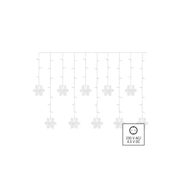 EMOS LED vianočný záves – vločky, 135x50 cm, vnútorná, studená biela