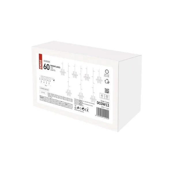 EMOS LED vianočný záves – vločky, 135x50 cm, vnútorná, studená biela