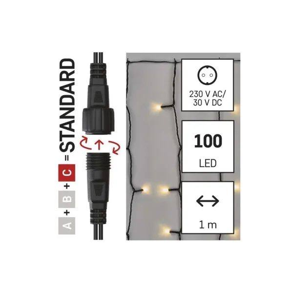 EMOS Lighting Standard LED spojovacia vianočná reťaz – záclona, 1x2 m, vonkajšia, teplá biela