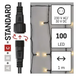 EMOS Lighting Standard LED spojovacia vianočná reťaz – záclona, 1x2 m, vonkajšia, teplá biela