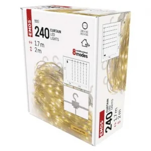 EMOS LED vianočná drop reťaz – záclona, 1,7x2 m, vonkajšia aj vnútorná, teplá biela, programy