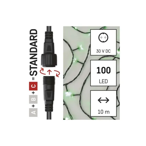 EMOS Lighting Standard LED spojovacia vianočná reťaz, 10 m, vonkajšia aj vnútorná, zelená
