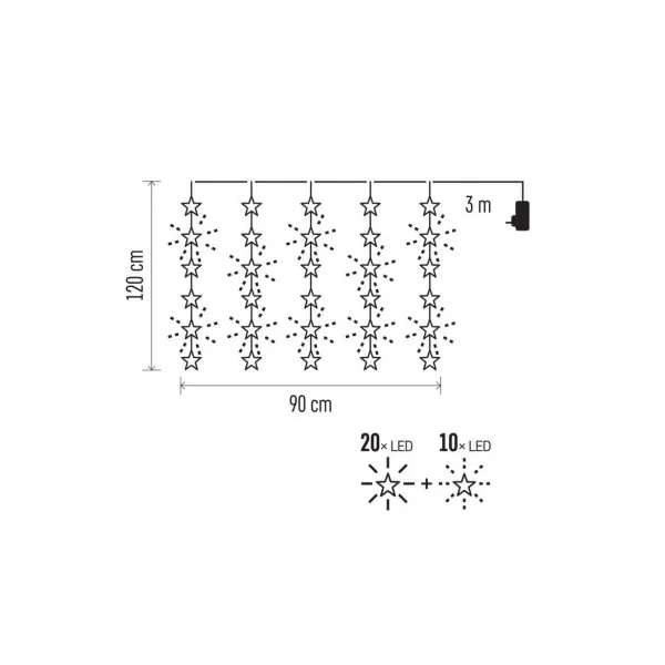 EMOS Lighting LED vianočný záves – hviezdy, 120x90 cm, vnútorný, teplá biela, časovač