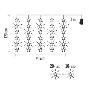 EMOS Lighting LED vianočný záves – hviezdy, 120x90 cm, vnútorný, teplá biela, časovač