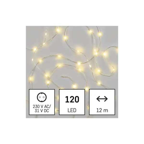 EMOS LED vianočná drop reťaz, 12 m, vonkajšia aj vnútorná, teplá biela, časovač