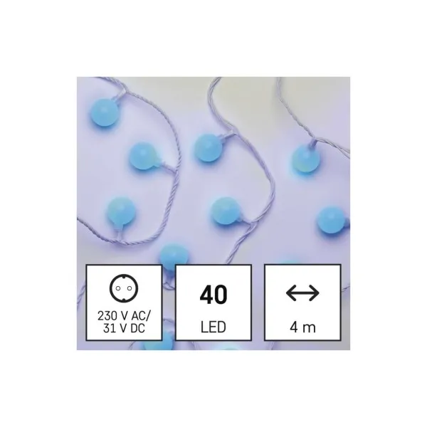 EMOS Lighting LED svetelná cherry reťaz – guličky 2,5 cm, 4 m, vonkajšia aj vnútorná, modrá, časovač