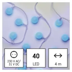 EMOS Lighting LED svetelná cherry reťaz – guličky 2,5 cm, 4 m, vonkajšia aj vnútorná, modrá, časovač