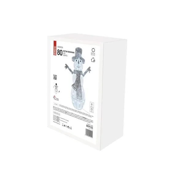 EMOS Lighting LED vianočný snehuliak ratanový, 82 cm, vnútorný, studená biela, časovač
