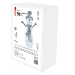 EMOS Lighting LED vianočný snehuliak ratanový, 82 cm, vnútorný, studená biela, časovač
