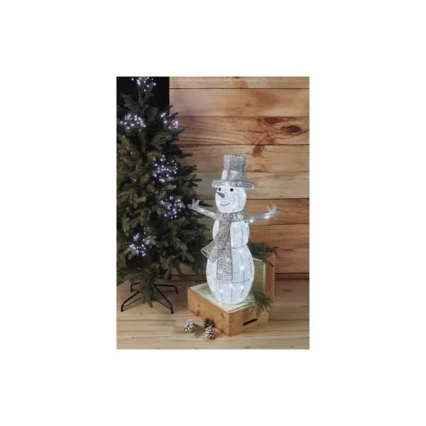 EMOS Lighting LED vianočný snehuliak ratanový, 82 cm, vnútorný, studená biela, časovač