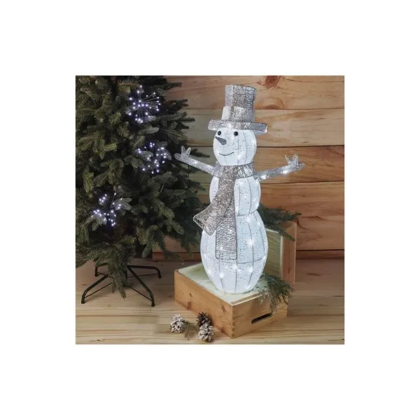 EMOS Lighting LED vianočný snehuliak ratanový, 82 cm, vnútorný, studená biela, časovač