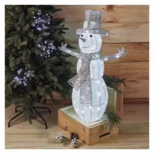 EMOS Lighting LED vianočný snehuliak ratanový, 82 cm, vnútorný, studená biela, časovač