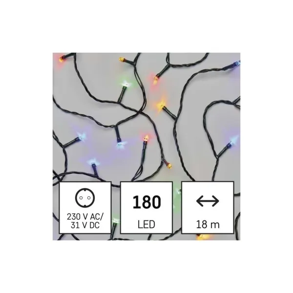 EMOS Lighting LED vianočná reťaz, 18 m, vonkajšia aj vnútorná, multicolor, programy