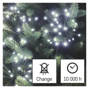 EMOS LED svetelná reťaz – svietiace trsy, nano, 8 m, vnútorná, studená biela, časovač
