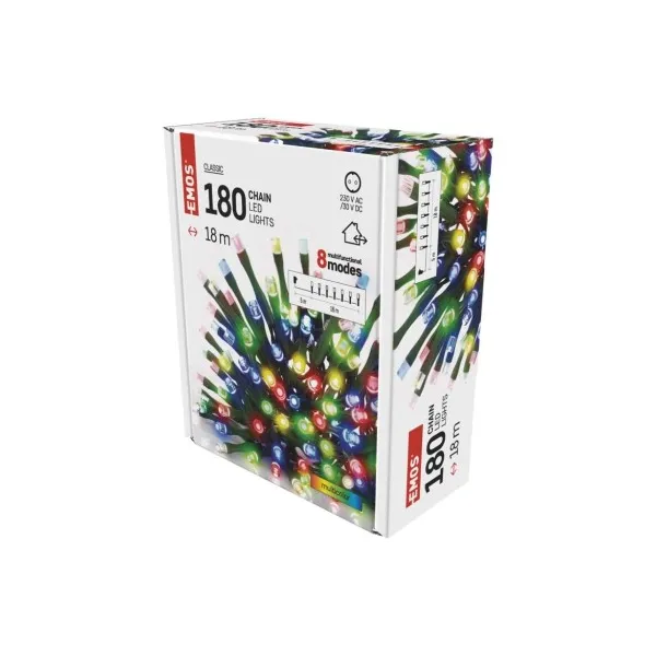 EMOS Lighting LED vianočná reťaz, 18 m, vonkajšia aj vnútorná, multicolor, programy