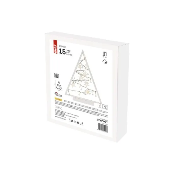 EMOS LED dekorácia – svietiaci stromček s ozdobami, 40 cm, 2xAA, vnútorný, teplá biela, časovač