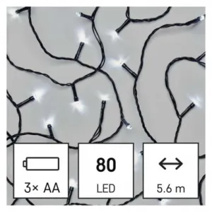 EMOS Lighting LED vianočná reťaz, 5,6 m, 3x AA, vonkajšia aj vnútorná, studená biela, časovač