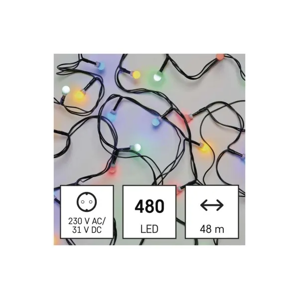 EMOS Lighting LED vianočná cherry reťaz – guličky, 48 m, vonkajšia aj vnútorná, multicolor, časovač