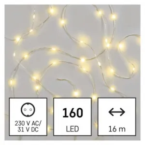 EMOS LED vianočná drop reťaz, 16 m, vonkajšia aj vnútorná, teplá biela, časovač