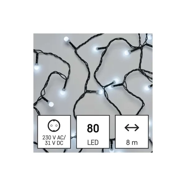 EMOS Lighting LED vianočná cherry reťaz – guličky, 8 m, vonkajšia aj vnútorná, studená biela, programy