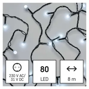 EMOS Lighting LED vianočná cherry reťaz – guličky, 8 m, vonkajšia aj vnútorná, studená biela, programy